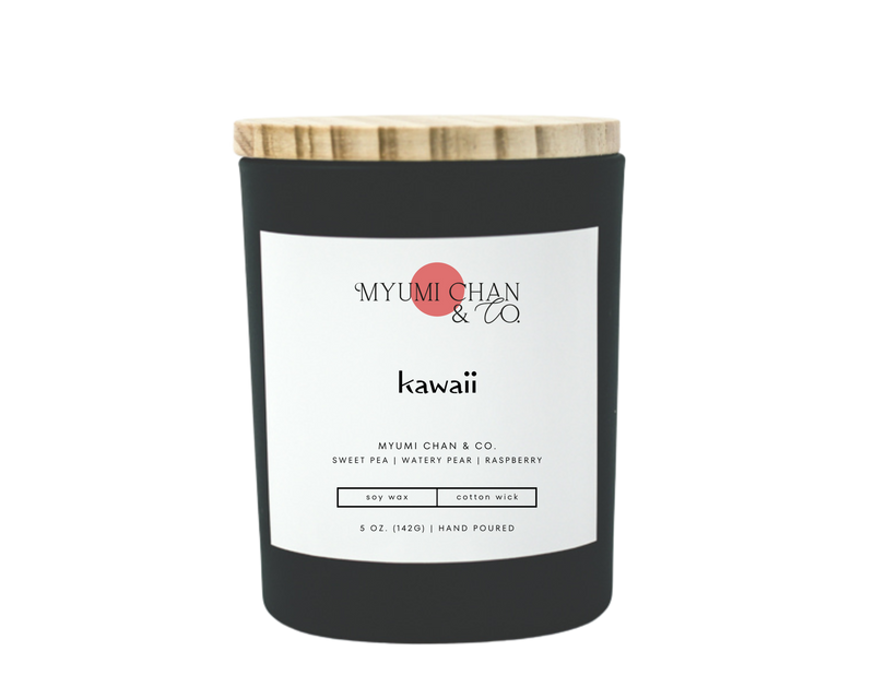 Kawaii soy candle with sweet pea, pear and raspberry notes