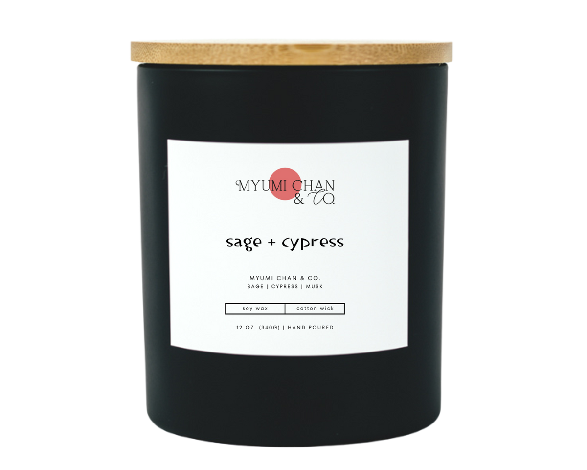 Sage + Cypress soy candle with sage, cypress and musk notes