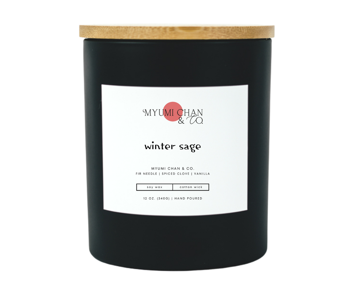 Winter Sage holiday soy candle by Myumi Chan & Co.