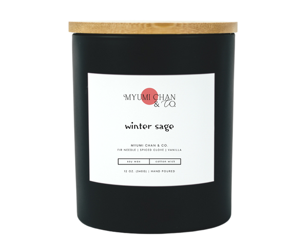 Winter Sage holiday soy candle by Myumi Chan & Co.
