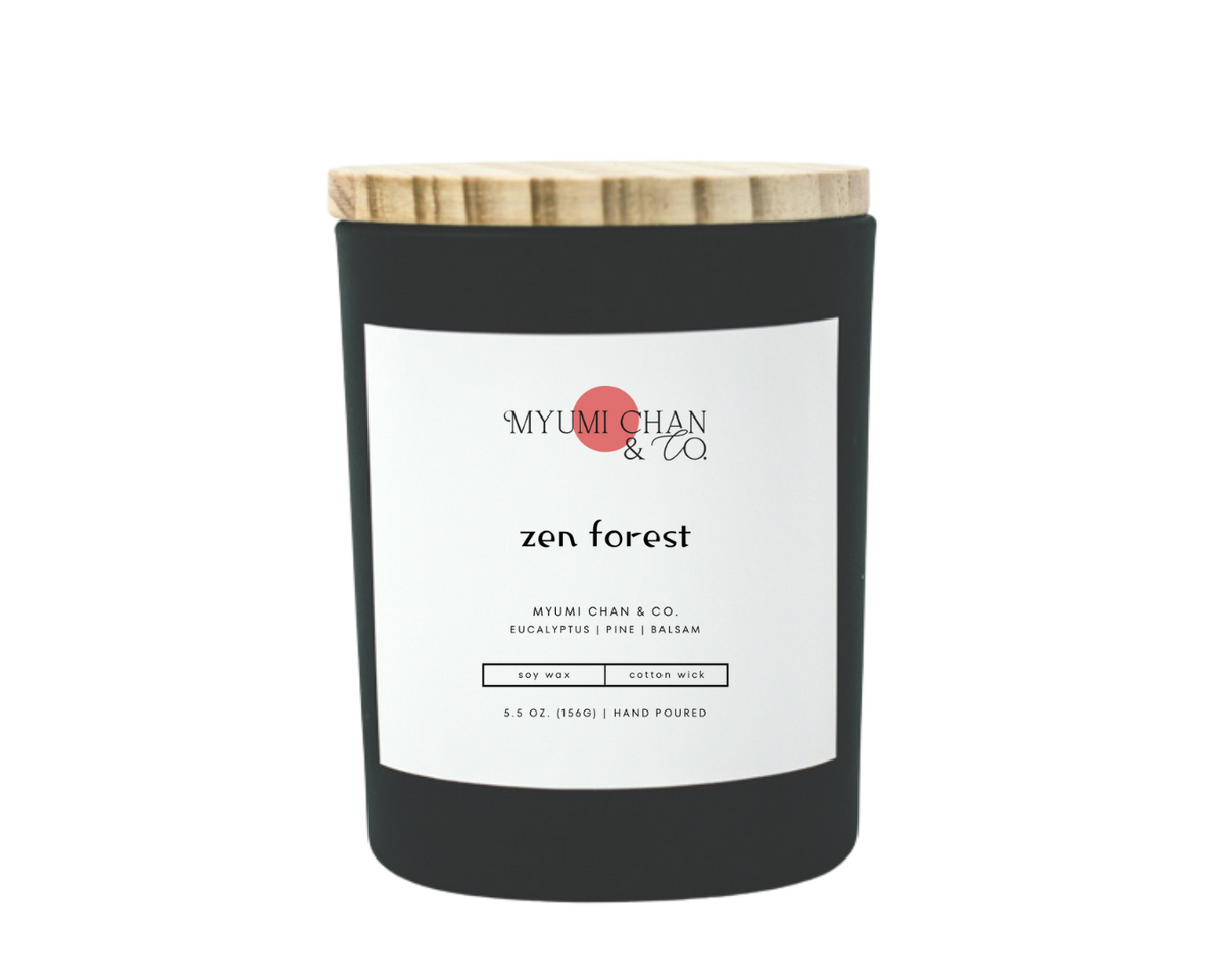 Zen Forest soy candle with eucalyptus, pine and balsam notes